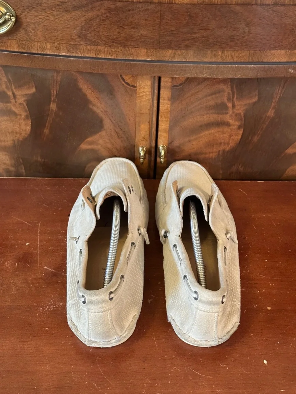 John Varvatos Cream Suede Boat Shoes